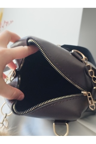 Vivazzaluxe Mini Boy Deri Puf Charm Detaylı El Omuz Ve Çapraz Çanta Acı Kahverengi