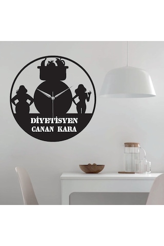 Kişiye Özel Diyetisyen Temalı Duvar Saati 50 Cm Siyah - Siyah