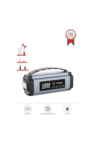 Torima Aps-01 Dijital Ekranlı Akü Takviye Hava Kompresörü & Powerbank 4 Ü 1 Arada