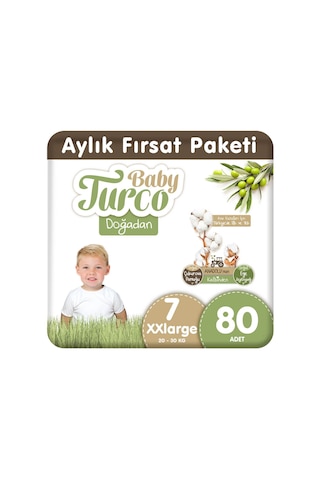 Baby Turco Doğadan Bebek Bezi 7 Numara XXlarge Aylık Fırsat Paketi 80 Adet