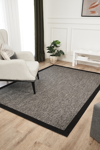 Mariesse Home Kolay Temizlenen Yıkanabilir Bordürlü Sisal Halı Hasır Dokulu Salon Yatak Odası Mutfak Oturma Odası Antre Koridor Halısı Gri