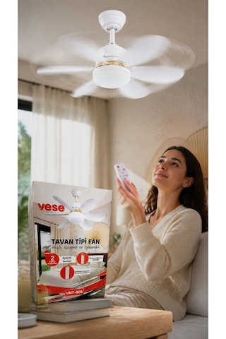 40w Uzaktan Kumandalı Tavan Vantilatörü Led Işıklı E27 Uyumlu Fan