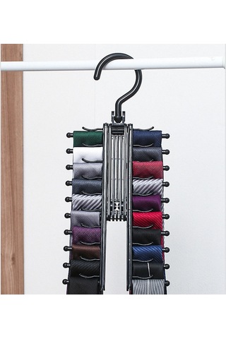 Symbee Çok Katlı Değiştirilebilir 20 Sıralı Kemer, Kravat, İpek Eşya Duvar Takımı - Ev Organizasyon Aracı Siyah