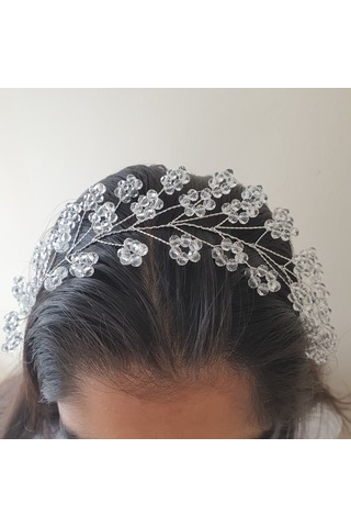 Beyaz Renk Kristal Boncuklu Gelin Tacı (549163988)