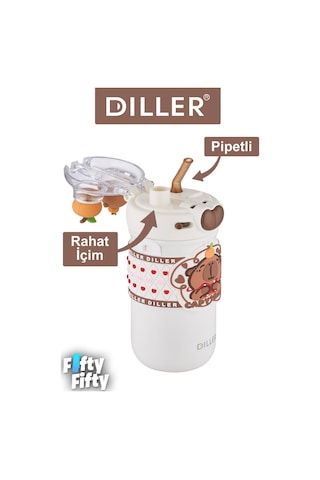 Dıller 520 Ml Tek Kapak Çift Kullanım Pipetli/pipetsiz Boyun Askılı/çelik Termos -ffdıllerd93renk Kahverengi