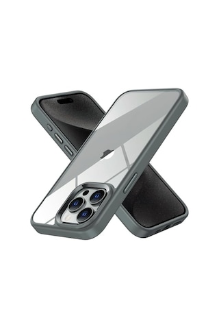İphone 15 Pro Max İçin Hybrid Serisi Arkası Kristal Şeffaf Polikarbonat Kenarları Silikon Kamera Lens Çerçevesi Ve Diğer