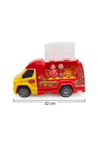 Burgervan Araçlı 2 Adet Figürlü Ve Burger Menü Aksesuarlı Oyuncak Hamburger Kamyonu Çok Renkli