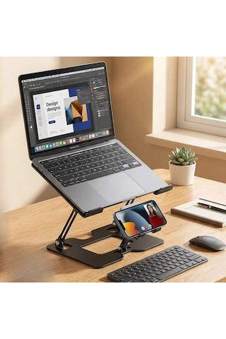2 Si 1 Arada Laptop Ve Telefon Standı - Alümetal Ayarlanabilir,katlanabilir,ergonomik Yükseltici Bx40