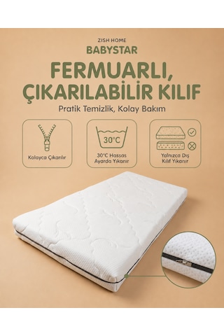 Babystar 10 Cm Sünger Bebek Ve Çocuk Yatağı Fermuarlı Yıkanabilir Kılıf Beşik, Anne Yanı, Park Yatak Ve Montessori 24 Dns Orta Sert Sünger Koruyucu Süprem Tamzara Kumaş 80 x 140 CM