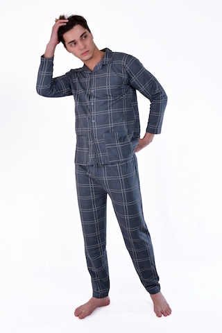 Aysun Tekstil Pamuklu Kumaştan Geniş Kesim Önden Komple Açık Ceket Yaka Pijama