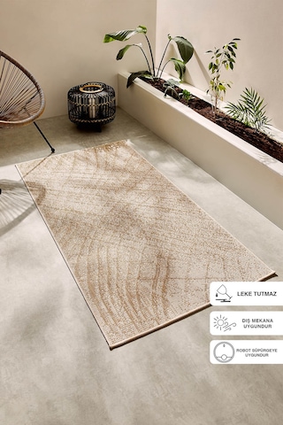 Ocean Home Textile Leke Tutmaz İç Dış Mekan Bej Renk Desenli Halı Kilim 80 X 150 Cm