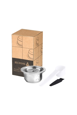 Honmex 304 Paslanmaz Çelik Tekrarlı Kafe Kapsülü Seti Kaşık+fırça - Nespresso Vertuoline Gca1, Delonghi Env135/150, Vertuoplus Bnv450wht1buc1 Uyumlu, 12.5g Toz 70ml Kremalı Kahve Gümüş