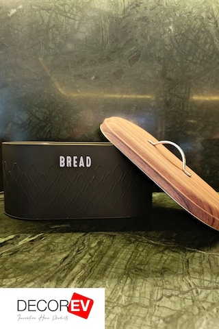 Decorev Metal Ekmeklik Siyah Ekmek Sepeti Saklama Kutusu Siyah