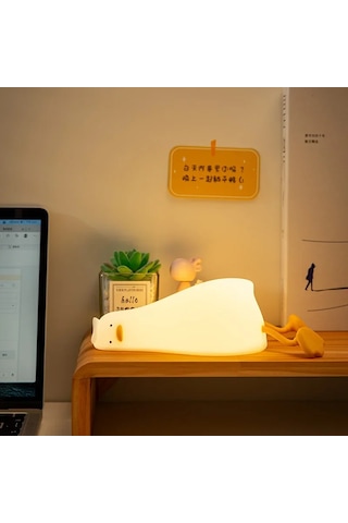 Şarjlı Sevimli Silikon Ördek Gece Lambası Dokunmatik Kısılabilir Sarı