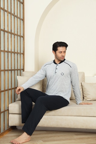 Enisena Erkek %100 Pamuklu Pijama Takımı-3 Düğmeli-12440 Gri