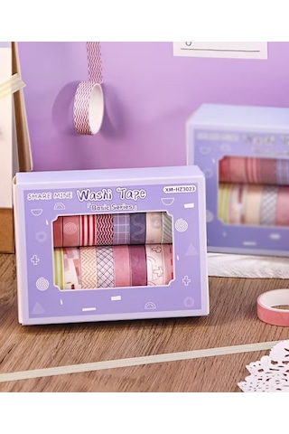 Share Vintage Washi Tape Bant Yapışkanlı Maskeleme Kağıdı Desenli Bant 20'li - Basic Seri Desenler 1