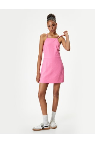 Koton Mini Salopet Tulum Keten Karışımlı Askılı Halter Yaka Pembe 4sal40132ıw Gül