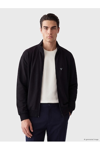 Lcw Eco Siyah Dik Yaka Erkek Fermuarlı Sweatshirt