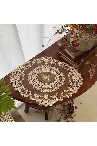 Ulzyvf El İşleriyle Süsleyin 2'li Set Dantelli Masa Örtüsü - 30x41cm Lüks Bej Peçeteler Bej