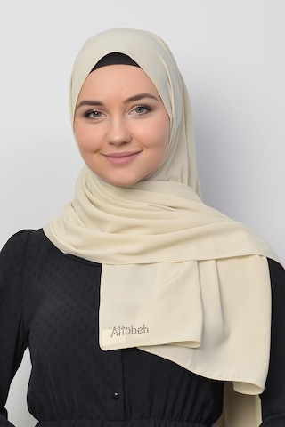 Altobeh Medine İpeği Düz Tesettür Şal Koyu Krem