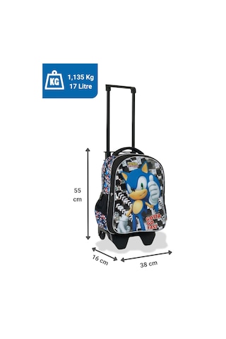 Sonic Lisanslı Erkek Çocuk Okul Çantası - Çıkarılabilir Çekçekli Sırt Çantası - Siyah/mavi 2066 Diğer