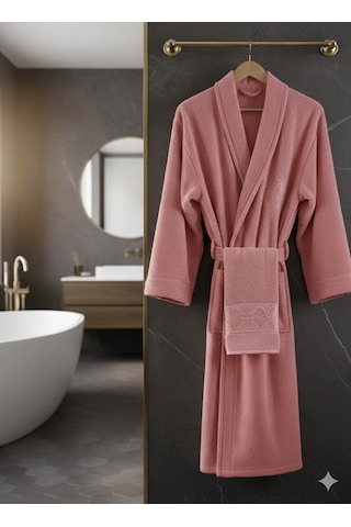 Belinis %100 Pamuk Otel & Spa Kalitesinde Yumuşak Yüksek Su Emici 1 Adet Bornoz 1 Adet 50 X90 Cm Havlu Renk Gri Gülkurusu