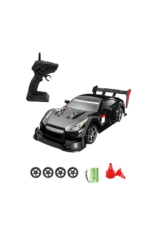 2.4ghz Işıklı 1:16 Drift Model Yedek Lastikli Uzaktan Kumandalı Drift Arabası Drag Car Yarış Arabası - Siyah Siyah