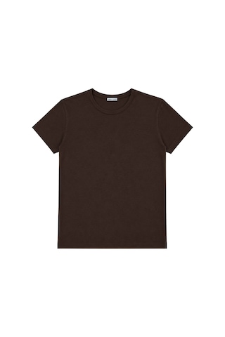 Vadon 1003 Kadın Pamuklu Slim Fit Bisiklet Yaka Yumuşak Dokulu Basic T-shirt Kahverengi