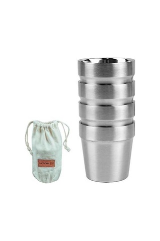 Pazly Yüksek Yığılabilir Taşınabilir Sıcaklık Dayanıklı Piknik Kupaları Paslanmaz Çelik Kamp Gümüş Gümüş