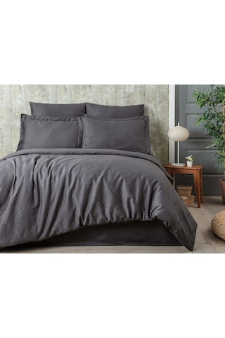 Tivoli %100 Pamuk Jakarlı & Saten Çift Kişilik Nevresim Takımı - Antrasit - 200x220 Cm Antrasit