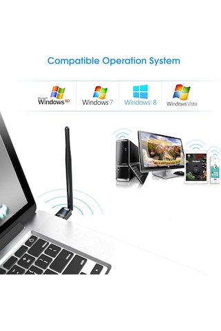 Pc İçin Usb Wifi Adaptörü, Masaüstü Dongle Gain 6dbi Anten Desteği, Masaüstü Dizüstü Bilgisayar Desteği, Windows 10/8/7/xp/, Mac 10.6-10.11 İle Uyumlu Sku: Smg8690010129017