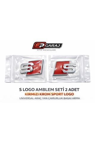 S Logo Amblem Seti 2 Adet Kırmızı Krom Sport Logo Universal Araç Yan Çamurluk Bagaj Arma 0