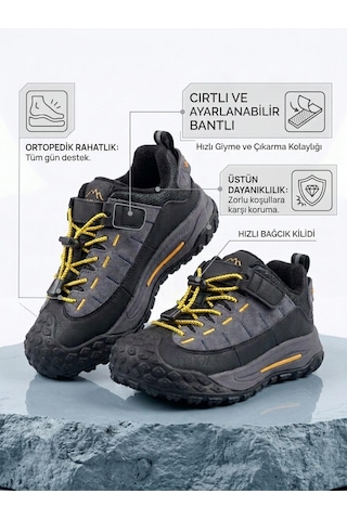 Marco Kids Arog Çocuk Lastik Bağ Cırtlı İçi Polarlı Outdoor Ayakkabı 5514-36 Gri