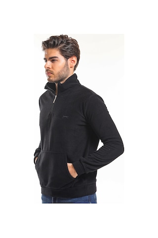 Slazenger SOLID IN Erkek Fermuarlı Dik Yaka Cepli Siyah Polar