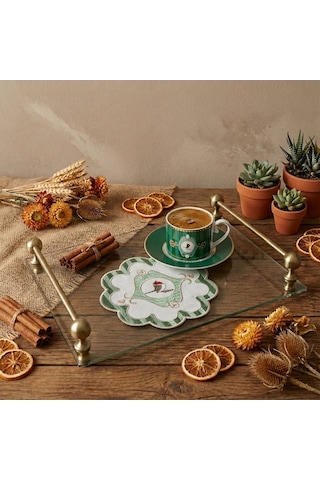 2 Adet Yeşil Pip Studio Uyumlu Nakışlı Kuş Detaylı Kokteyl Sunum Peçetesi Çok Renkli