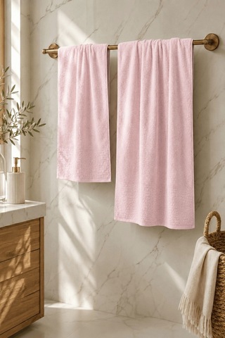 2 Parça Banyo Havlu Seti %100 Pamuk 90x150 + 50x90 Cm Elora Collection Pembe
