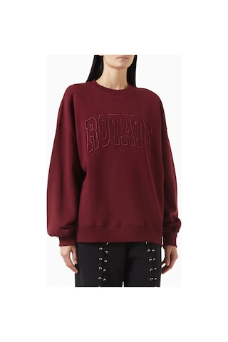 Rotate Birger Christensen Bordo Organik Kot Nakışlı, Oversize Kadın Sweatshirt