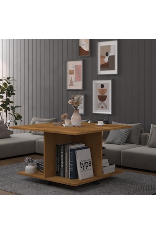 Asra Trend Kare Orta Sehpa OS002 %100 MDF Tekerlekli 4 Bölmeli Raf Takımı Petra