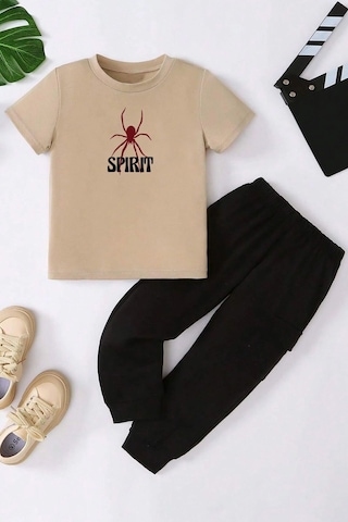 Uyguntarz Çocuk Spirit Baskılı Alt - Üst Eşofman Takımı Bej