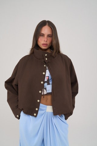 Mai Collection Liora Düğmeli Kahve Bomber Ceket