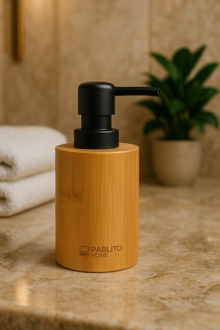 Bamboo Touch Soap Dispenser Yuvarlak Sabunluk Bambu Kahverengi