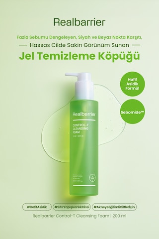 Fazla Sebum, Siyah Ve Beyaz Nokta Karşıtı Jel Temizleme Köpüğü Realbarrıer Control-t Cleansing Foam