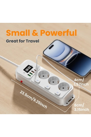 Beyaz 5 Ft 9-in-1 Usb Tischsteckdose, Anahtarlar İle, Type-c, Splitter, Eck-design, 1.5/3 Metre Kablo, Aşırı Gerilim Koruması, Ev Ofisi İçin