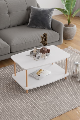 Orta Sehpa Ahşap Ayaklı Sehpa İki Raflı Sehpa-beyaz