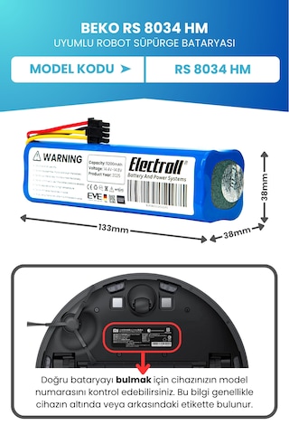 Beko Rs 8034 Hm Uyumlu Batarya 5200mah Robot Süpürge Bataryası