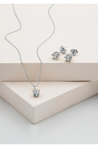 Bilezikci 14 Ayar Altı Tırnaklı Tektaş Kolye Küpeli Set