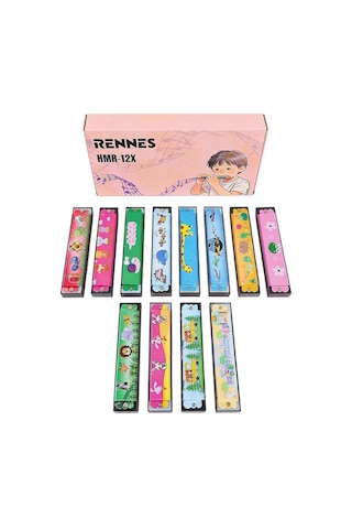 Rennes Hmr-12x 12'li Çocuklara Özel 16 Delikli Mızıka Seti Desenli
