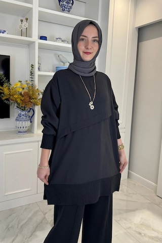 Rabia Şamlı Miray Triko-modal Pantolonlu Takım Siyah Normal