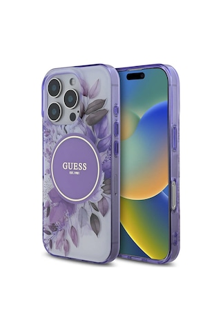 Apple iPhone 16 Pro Uyumlu Kılıf Guess Lisanslı Magsafe Şarj Özellikli Flower Tonal Circle Mor