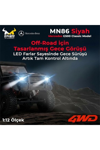 Mn Model Mn86 1/12 G-wagon Mercedes G500 4wd Rc Crawler Offroad Uzaktan Kumandalı Araba Arazi Aracı Rc Model Car Truck Rtr Siyah+dahili Işık Seti Mn-86